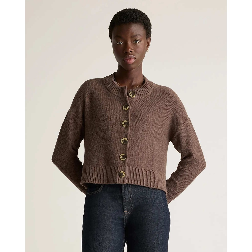 Quince Organic Cotton Cropped Cardigan Sweater Heather Brown Small NWT